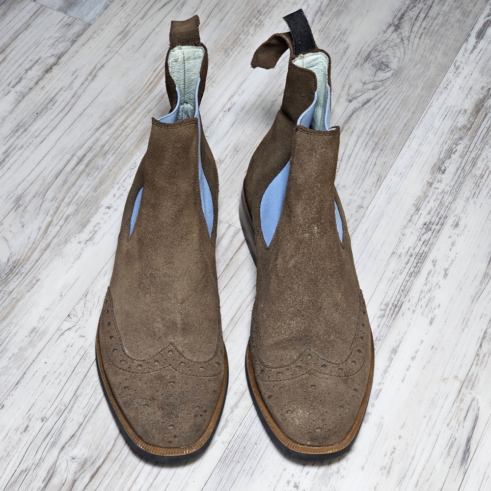 Brown & Blue Suede Brouge Wingtip Chelsea Boots made for Anthropologie by Petrie